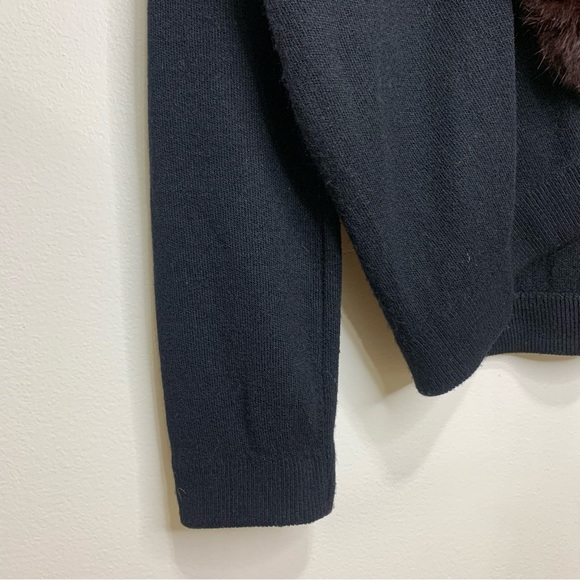 Black Real Fur Collar Cropped Knit Cardigan - Picture 11 of 12